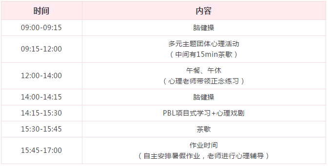 “心動力，心成長”青少年積極心理成長營課程安排